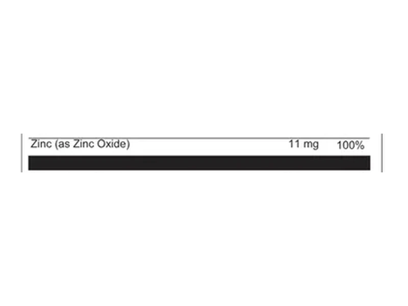 Label line: zinc as zinc oxide, 11 mg, 100% Daily Value